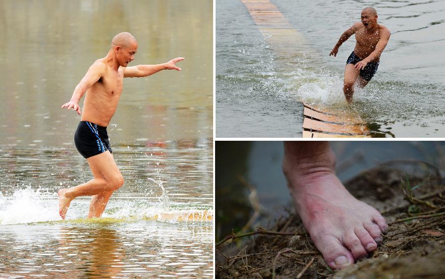 Un moine du Temple Shaolin marche sur l'eau 