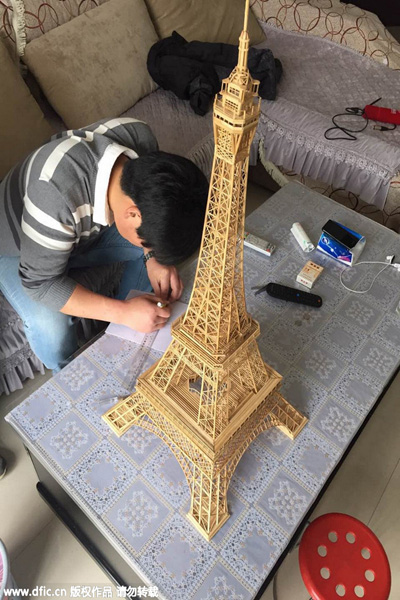Le modèle de la Tour Eiffel construite par Xie. [Photo/IC] 