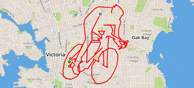 Quelle imagination ! Un artiste canadien utilise ses parcours par GPS pour créer des dessins