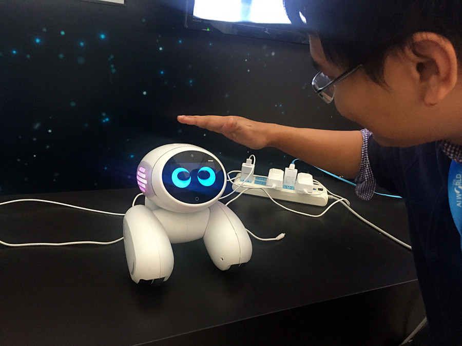 Communication entre robots intelligents et le public au salon de l'intelligence artificielle de Beijing