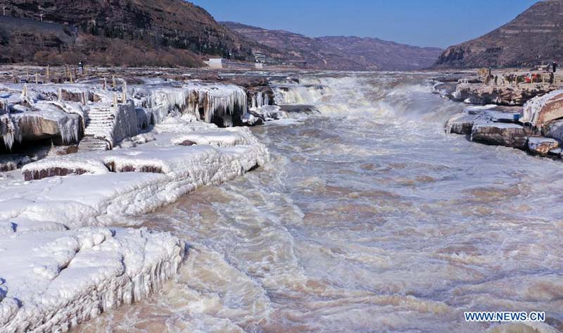 Les paysages d'hiver de la cascade de Hukou, dans le Shaanxi
