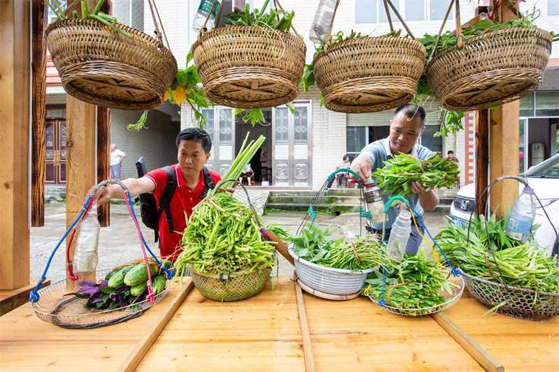 Guangxi : un mini-marché de légumes en libre-service dans un village à Mengshan