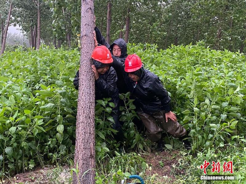 Hebei : des milliers de personnes investies dans les secours d'urgence et contre les inondations à Laishui