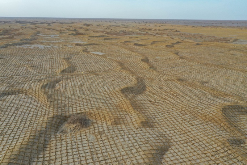 Xinjiang : le désert du Taklamakan complètement entouré d'une ceinture verte grace aux efforts de contr?le du sable