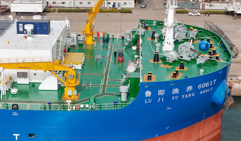 Shandong : le premier navire d'aquaculture et de pêche intelligent de 150 000 tonnes au monde livré et mis en service à Qingdao