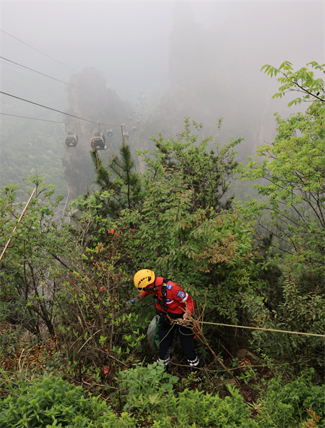 Hunan : à flanc de falaise pour collecter les déchets à Zhangjiajie