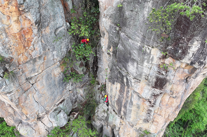 Hunan : à flanc de falaise pour collecter les déchets à Zhangjiajie