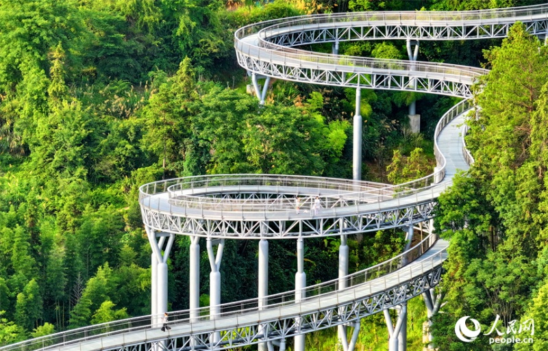 Jiangxi : un ? corridor flottant dans la forêt ? devient un endroit de choix pour le fitness et les loisirs à Chongyi