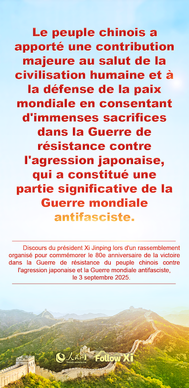Les points saillants du discours du président Xi Jinping à l'occasion du 80e anniversaire de la victoire dans la guerre contre l'agression japonaise